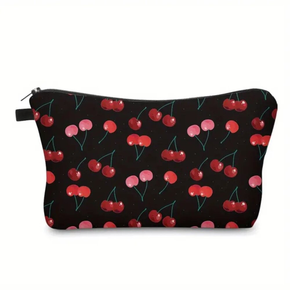 Cosmetic Bag Makeup Red Cherry Bomb Fun Clutch Pouch Travel Storage Cherries NEW
